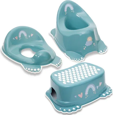 Produktbild von Babykajo 3 in 1 Baby Töpfchen Set - Kinder Töpfchen + Kinder Toilettensitz + Kinder Tritthocker – aus BPA freiem Plastik und mit Antirutschfüßchen.
