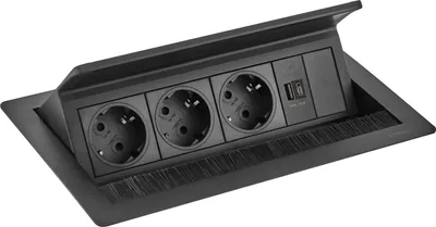 Produktbild von EVOline FlipTop Push M Steckdosenleiste, Einbausteckdose Tischsteckdose USB-Ladegerät, Push-Funktion, Metall Kunststoff schwarz, 3 Schuko 2 USB, Einbautiefe 68 mm