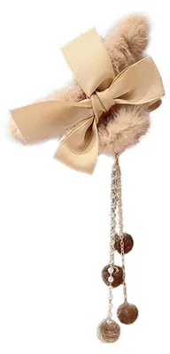 Produktbild von Schleife Quaste Haarnadel Stoff Plüsch Haarspange Haarspangen für Mädchen Frauen Hochzeit PartyBeige