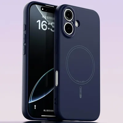 Produktbild von Magnetische Handyhülle für iPhone 16, MagSafe kompatible, Flüssig Silikon Stoßfest Kratzfest Hülle Dunkelblau