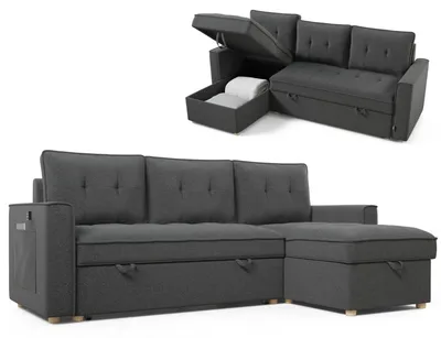 3-Sitzer Schlafsofa mit Chaiselongue, 213x129x81 cm, Dunkelgrau