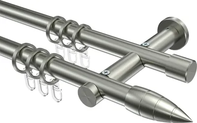 Produktbild von Interdeco Gardinenstange / Vorhangstange Edelstahl-Optik, Typ Platon Samanto (Rillenpatrone), 20 mm Ø 2-läufig, 480 cm