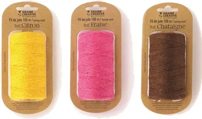 Produktbild von 3 Spulen Jutefaden 100 m x 2 mm - gelb-rosa-braun