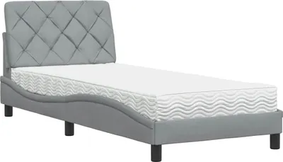 Image de Lit avec matelas gris clair 90x200 cm tissu