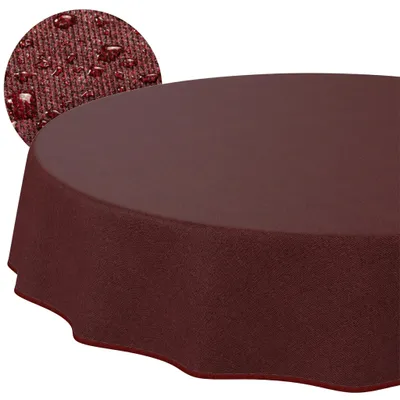 Produktbild von Tischdecke rund Ø 140 cm abwaschbar Bordeaux Leinenoptik ANRO Saum
