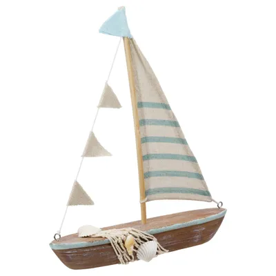 Produktbild von 1 Deko Segelboot Boot antikfinish Holz Stoff, ca. 23 x22x5cm