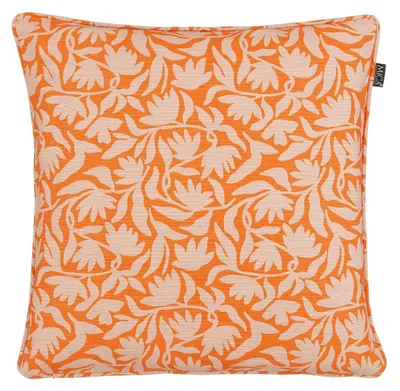 Productafbeelding van Mica Decorations Kelly tuinkussens, 45 x 45 x 10 cm - 2 buitenkussens met bloemenprint - Afneembare hoes met rits - Vulling van gerecycled polyester - Oranje