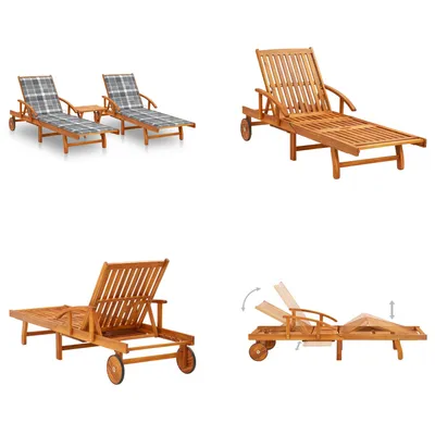 Produktbild von vidaXL Sonnenliegen 2 Stk. mit Tisch und Auflagen Massivholz Akazie - Gartenliege - Gartenliegen - Sonnenliege - Sonnenliegen