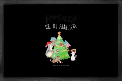 Produktbild von Mr. & Mrs. Panda Schmutzfangmatte Weihnachtsbaum schmücken 50 x 75 cm - Schwarz - Geschenk, Fussmatte, Fußabstreifer, fußmatte, Weihnachten, Gummimatte, Sauberlaufmatte