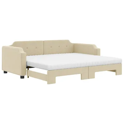 Image de vidaXL Lit de jour extensible avec matelas Crème 100x200 cm Tissu