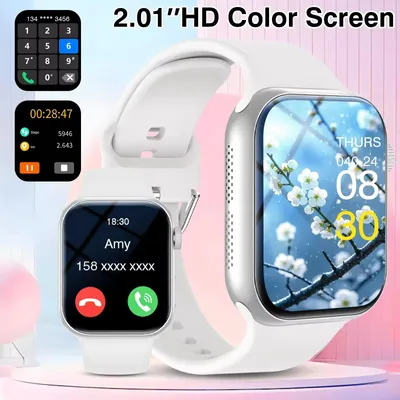 Produktbild von Smartwatch mit Bluetooth-Anruffunktion, HD-Display, Drehkrone, Herzfrequenz- und Schlafmessung – Silber