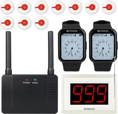 Produktbild von Retekess TD113-T114 Rufglockensystem, Notrufanlage, Uhr-Pager, Mehrere Erinnerungsmodi, Touchscreen, für Zuhause, Schwesternstation, Senioren, Patient