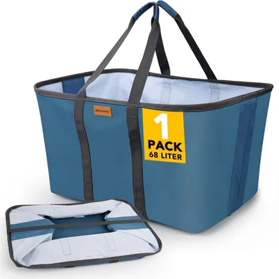 Produktbild von Faltbarer Wäschekorb 68L extra flach 2 cm Blau 600D Oxford Stoff