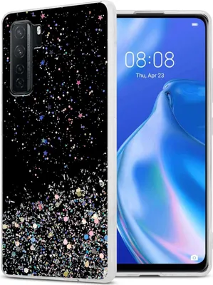 Produktbild von Cadorabo Hülle für Huawei P40 LITE 5G / NOVA 7 SE in Schwarz mit Glitter Schutzhülle aus flexiblem TPU Silikon mit funkelnden Glitter Case Cover Etui Handy Hülle