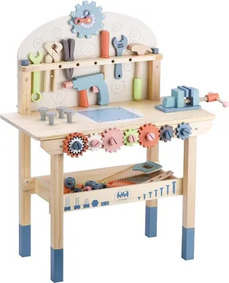 Image de Table de travail pour enfants, jouet, atelier de bricolage en bois, établi avec outils, ensemble de construction en bois, établi jouet pour garçons et filles de 3, 4 et 5 ans