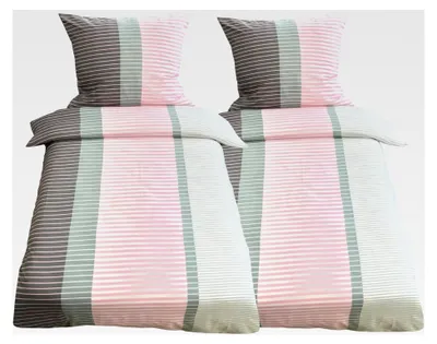 Produktbild von Bettwäsche 155x220 cm Mikrofaser Bettbezug Rosa Grau Gestreift 2-teilig