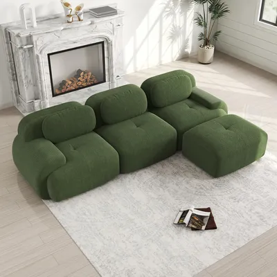 Produktbild von STILVORA Modulares Ecksofa ohne Montage mit rahmenlosem Design, Rahmenloses Sofa mit extra-breiten Armlehnen, Wohnzimmer Sofa mit 32D hochelastischer Polsterung ergonomisch ,Cordstoff