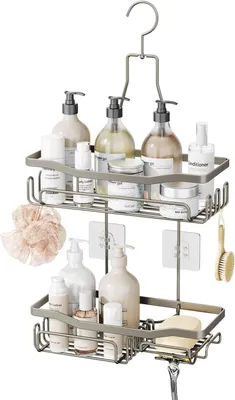 Produktbild von Duschablage aus Edelstahl, mit Rasiererhalter und Seifenspender, 2 Ablagen, für die Dusche