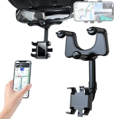 Produktbild von Unyqoos® Rückspiegel-Handyhalter Auto – ausziehbar 0–5 cm, 360° drehbar, ABS, universell kompatibel mit allen Smartphones