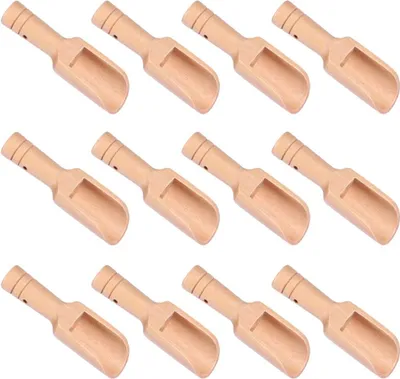 Produktbild von 12 Stück Salz Löffelchen Mini, Mini Holzlöffel Salz, Teeschaufel Holz, Kaffee Schaufel Mini, Holzlöffel mit Kurzem Griff, Hochwertiges Holz, Natürlich und Ungiftig, für Salz, Tee, Kaffee, Mehl