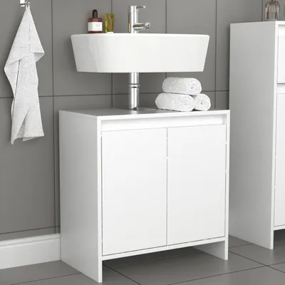Produktbild von VCM Holz Waschbeckenunterschrank | Badschrank | Maße: H. 60 x B. 58 x T. 33 cm | 2 große Drehtüren ohne Griffe - Malira