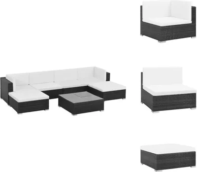 Image de vidaXL Ensemble de salon de jardin 7 pièces avec coussins Poly rotin noir - Ensemble de meubles de jardin