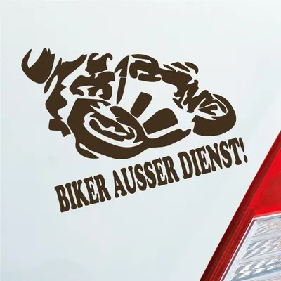 Produktbild von Auto Aufkleber Motorrad Biker ausser Dienst! Moped Bike Mopped 12x10 cm Braun Sticker Heckscheibenaufkleber