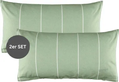 Two green striped pillowcases are shown.