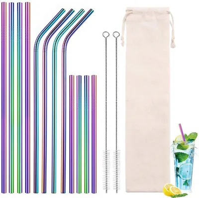 Immagine prodotto di Set Ibenzoa® con 12 cannucce riutilizzabili in acciaio inossidabile colorate con spazzole per la pulizia
