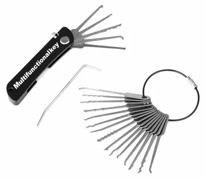 Image de Jeu d'outils pour l'ouverture de serrures, en acier inoxydable, 21 outils, couleur noire