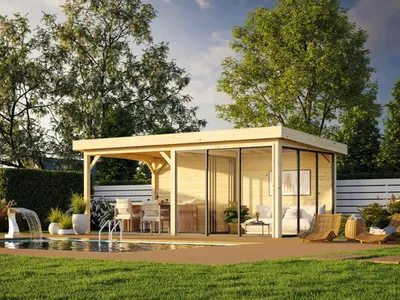 Produktbild von Pavillon Palmako Lenna Slide Plus 16,6 m² Set 706 588 x 300 cm natur