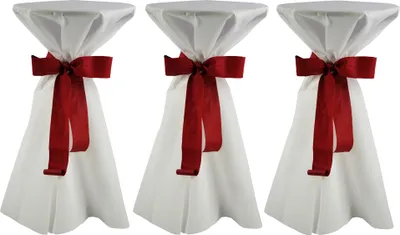 Produktbild von 3 Stück Stehtischhusse 60cm Ø Sensalux, weiß, Schleifenband bordeaux