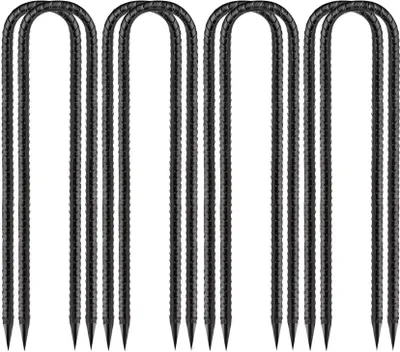 Immagine prodotto di Omgoods - Ancore a "U" da 30 cm - 8 pezzi - Acciaio zincato - Picchetti per tende - Pali da terra - Resistenti e appuntiti - Ganci per tende