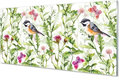 Produktbild von Glasbilder 100x50 Wandkunst Gemalt Vogel im Gras