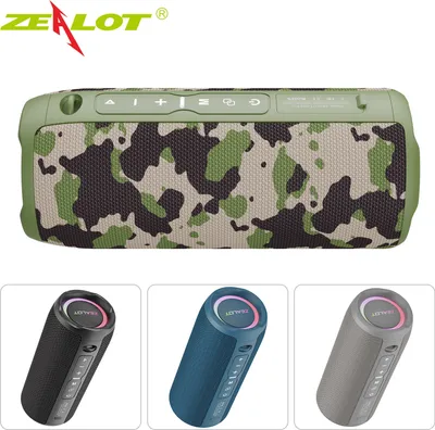 Produktbild von ZEALOT S49PRO tragbarer Bluetooth-Lautsprecher, BT5.2 | RGB-Lichteffekt | 20 W Leistung | IPX6 wasserdicht, unterstützt Aux, FM, TF-Karte, USB, BT-Verbindung, Camouflage