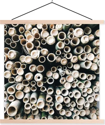 Produktbild von MuchoWow® Textilposter Bambus - Grün - Weiß 40x40 cm mit holzfarbenen Rahmen - Posterleiste
