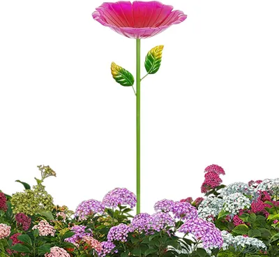 Produktbild von Vogeltränke für den Außenbereich – Blumenförmige bunte Metallpfähle, Vogeltränke, Dekoration, für Hof, Terrasse,, Hinterhof, Außendekoration