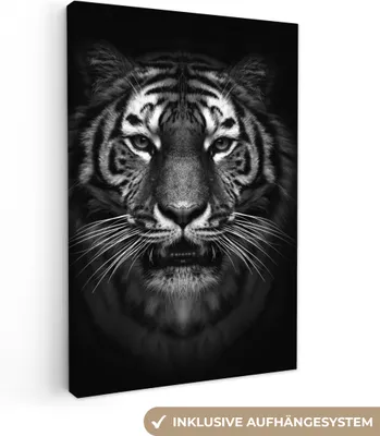 Obrázek produktu pro OneMillionCanvasses® - Plátna - Tygr - Zvířata - Černá - Bílá - Portrét - Divoký, Nástěnné umění, Nástěnné dekorace Obývací pokoj, 20x30cm