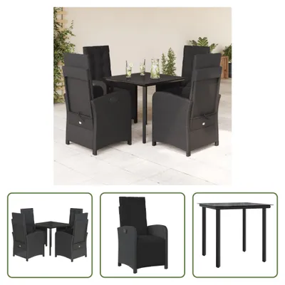 Produktbild von The Living Store 5-tlg. Garten-Essgruppe mit Kissen Schwarz Poly Rattan
