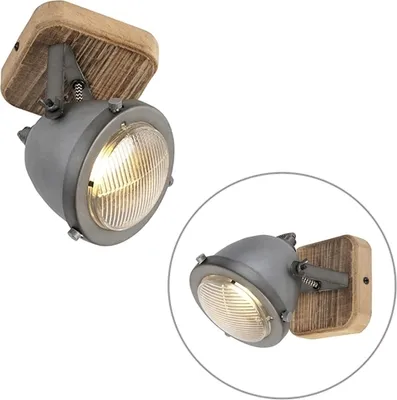 Produktbild von QAZQA - Industrie I Vintage I Industriespot stahl I nickel matt mit Holz kippbar - Emado I Wohnzimmer I Schlafzimmer - Stahl Rund - LED geeignet GU10