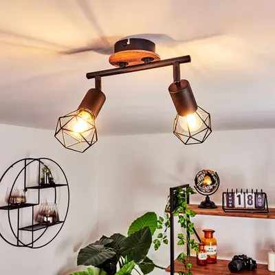Produktbild von Pissignano »Borio« moderne Deckenlampe aus Metall/Holz in Schwarz/Natur