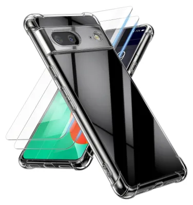 Produktbild von kalibri Hülle kompatibel mit Google Pixel 7 Case - Handyhülle mit 2x Glas Schutz Folie - Cover Handyhülle in Transparent