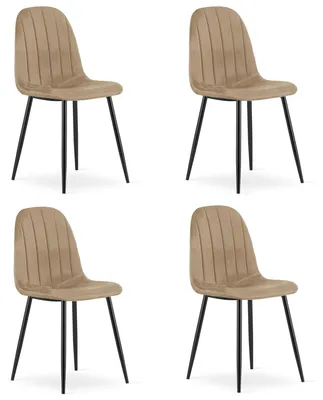 Image de Chaise - Leobert - Padva - Velours Marron/Pieds Noirs - 44,5 X 53 X 87 Cm - Lot De 4