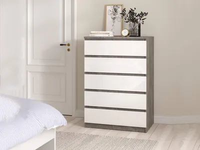 Immagine prodotto di Dmora Cassettiera Ansel 50x77x111.3h cm Grigio Cemento, 5 Cassetti Apertura Scorrevole