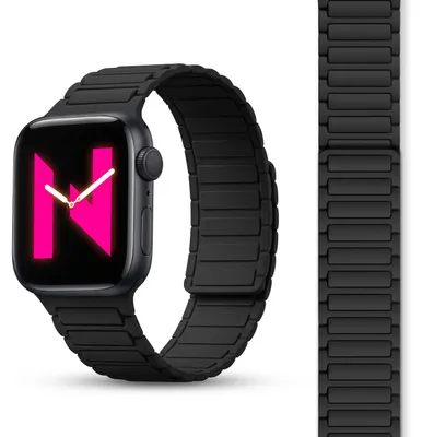Obrázek produktu pro Náramek Nexus pro Apple Watch SE/10/9/8/7/6/5/4/3/2/1, magnetický silikonový náramek s drážkou - 38/40/41/42 mm, černý, noční