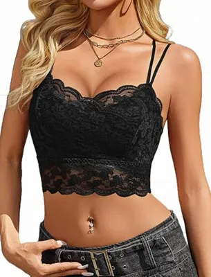 Immagine prodotto di Canottiera da donna con pizzo - Nera - Vestibilità aderente - Scollo a V