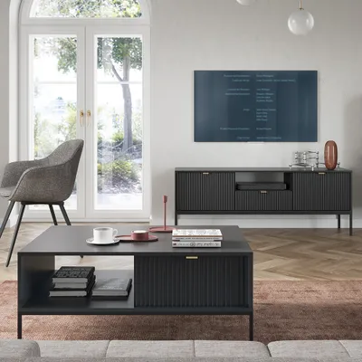 Produktbild von Wohnmöbel Set schwarz, Fußgestell schwarz, NEWCASTLE-160, 2-teilig inkl. Couchtisch