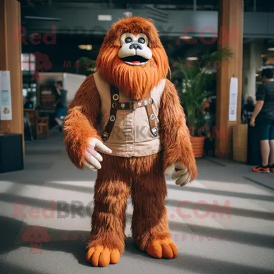 Productafbeelding van Rust Sasquatch mascotte REDBROKOLY kostuum karakter gekleed met een corduroy broek en stropdassen