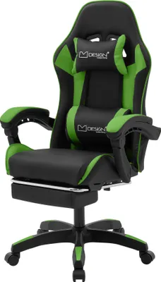 Obrázek produktu pro ML-Design herní židle s podnožkou, černo-zelená koženka, ergonomická kancelářská židle s područkou, bederní opěrkou, nastavitelná otočná židle