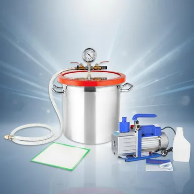 Obrázok produktu pre Mucola Set Vákuová pumpa Vákuová pumpa + odplyňovacia komora Vákuová komora Hliníkový kompresor Komora na zachytávanie živice - 127 l/min Pumpa + 17 l komora